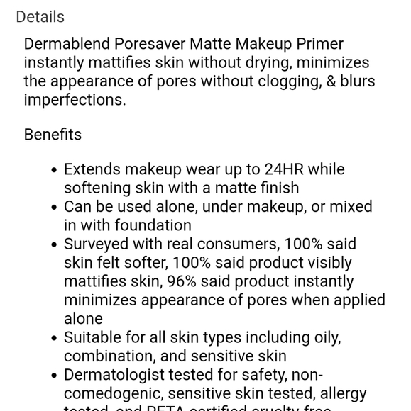 SAMPLE DERMABLEND PORE SAVER MATTE MAKEUP PRIMER. - Picture 3 of 5